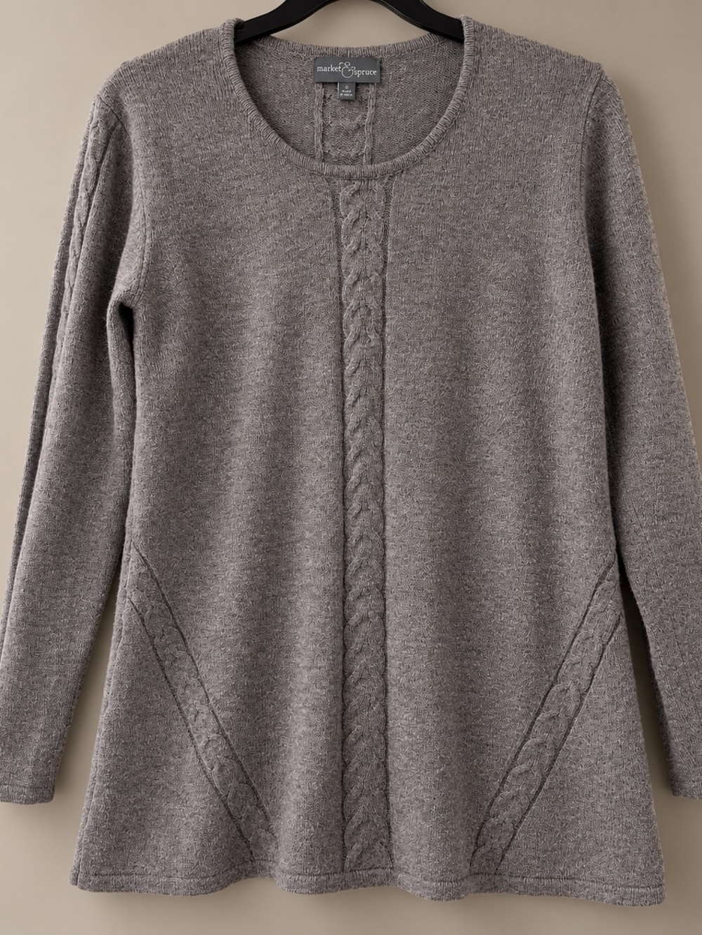 Market & Spruce Gray Cable Knit Sweater Tunic Small S Soft Stretch